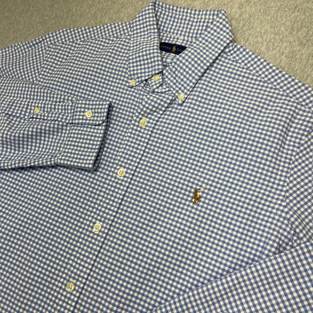Ralph Lauren Button-Down Shirt Mens Large Blue White Gingham Check EUC
